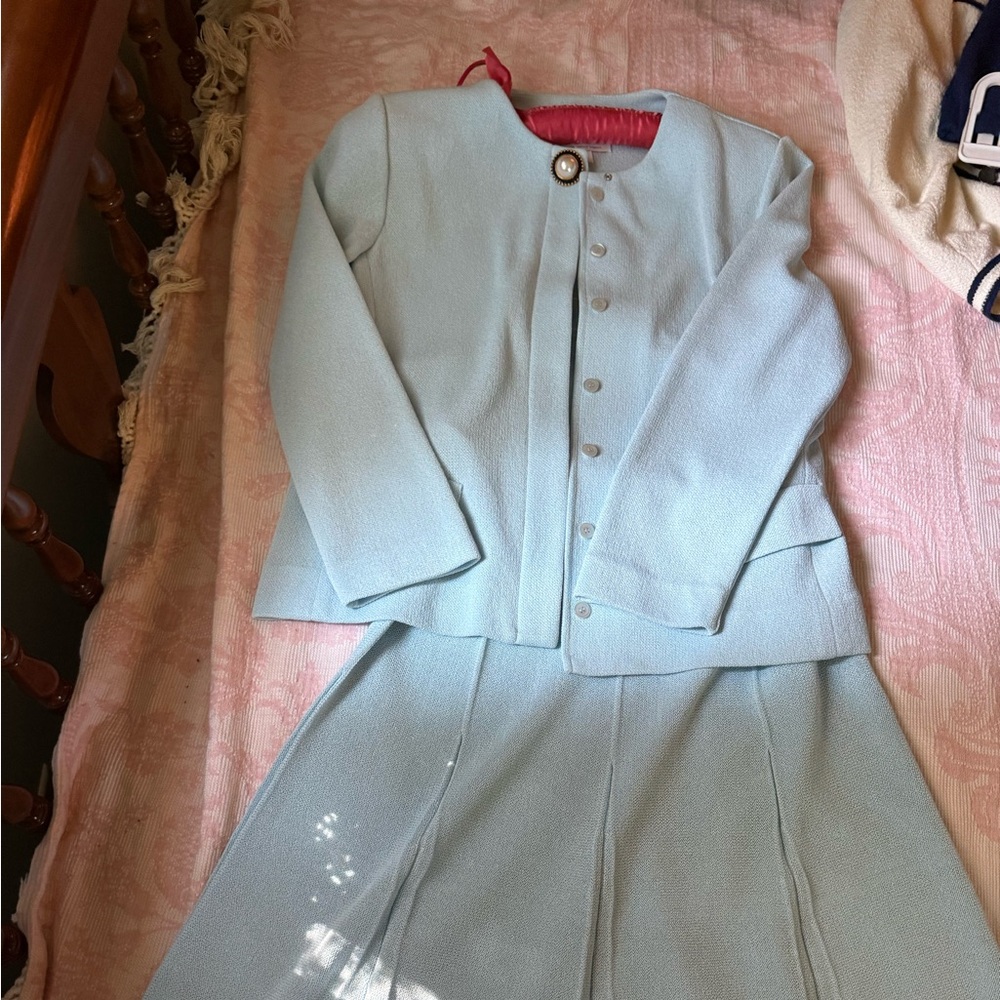 Vintage castleberry Women's Light Blue Jacket and Skirt Set